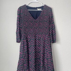 Boden V-Neck Smocked Women’s Dress Size 8 Party Pin Rambling Ditsy Print
